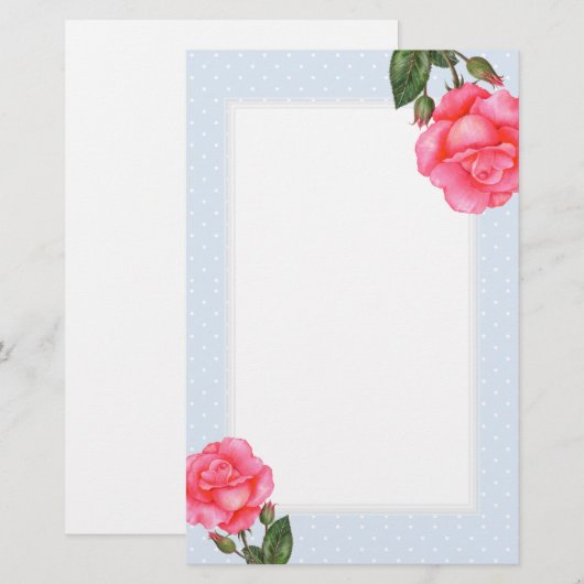 Waterverf Roses Floral Art Polka Dot Briefpapier (Voorkant / Achterkant)