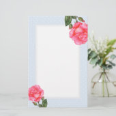Waterverf Roses Floral Art Polka Dot Briefpapier (Staand voorkant)