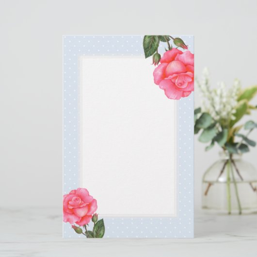 Waterverf Roses Floral Art Polka Dot Briefpapier (Staand voorkant)