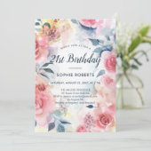 Waterverf Roses Floral Romantic 21 Birthday Kaart (Staand voorkant)