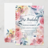 Waterverf Roses Floral Romantic 21 Birthday Kaart (Voorkant / Achterkant)