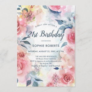 Waterverf Roses Floral Romantic 21 Birthday Kaart