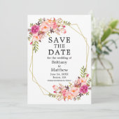 Waterverf Roses Geo Lijst Blue Save the Date (Staand voorkant)