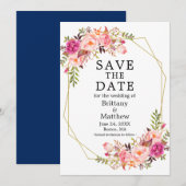 Waterverf Roses Geo Lijst Blue Save the Date (Voorkant / Achterkant)
