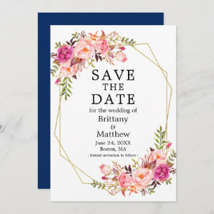 Waterverf Roses Geo Lijst Blue Save the Date