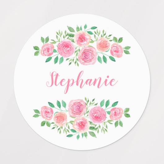 Waterverf Roses Girl's Name Labels (Design 1)