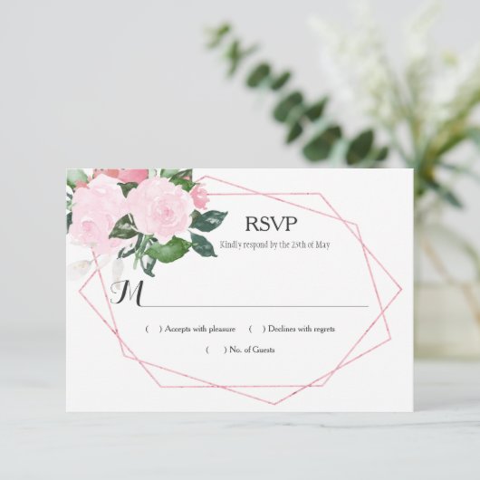Waterverf Roses Greenery Geometric RSVP (Staand voorkant)