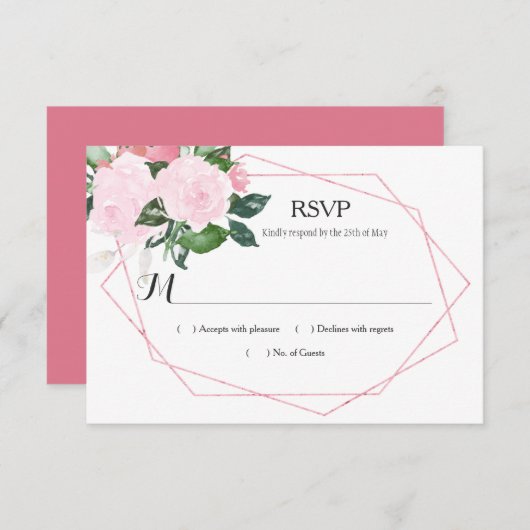 Waterverf Roses Greenery Geometric RSVP (Voorkant / Achterkant)