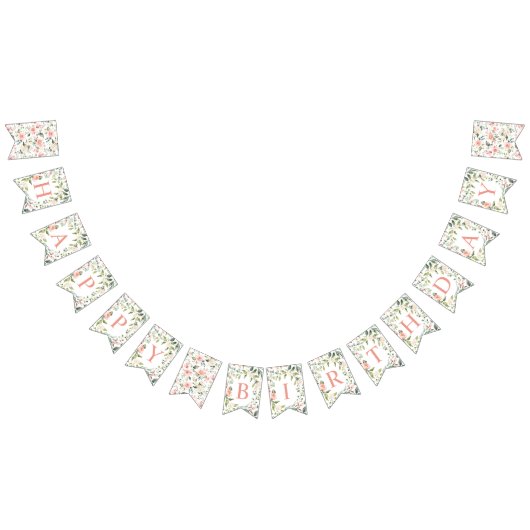 Waterverf Roses Greenery Happy Birthday Vlaggetjes (Alle)