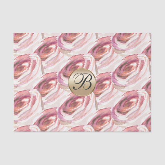 Waterverf Roses Monogram Elegant Aangepast Tissuepapier (Voorkant)