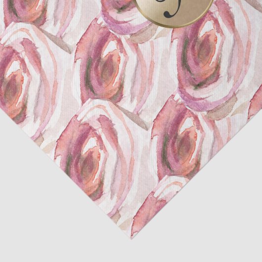 Waterverf Roses Monogram Elegant Aangepast Tissuepapier (Detail)