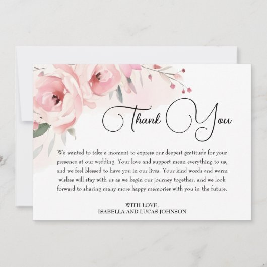 Waterverf Roses Wedding Bedankkaart (Voorkant)