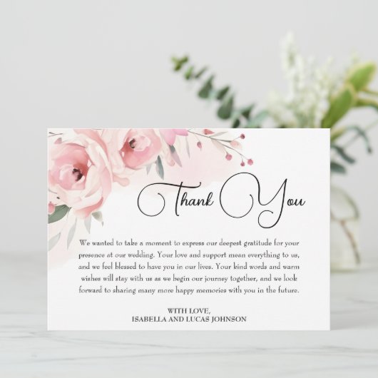 Waterverf Roses Wedding Bedankkaart (Staand voorkant)