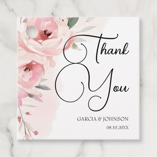 Waterverf Roses Wedding Square Bedankjes Labels (Voorkant)