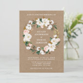 Waterverf Roses White Magnolias Wreath Kraft Kaart (Staand voorkant)