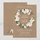 Waterverf Roses White Magnolias Wreath Kraft Kaart (Voorkant / Achterkant)