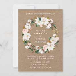 Waterverf Roses White Magnolias Wreath Kraft Kaart