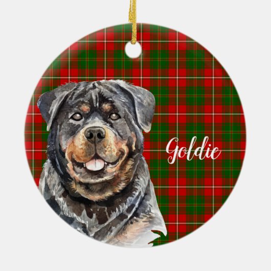 Waterverf Rottweiler Dog Aangepast Keramisch Ornament (Achterkant)