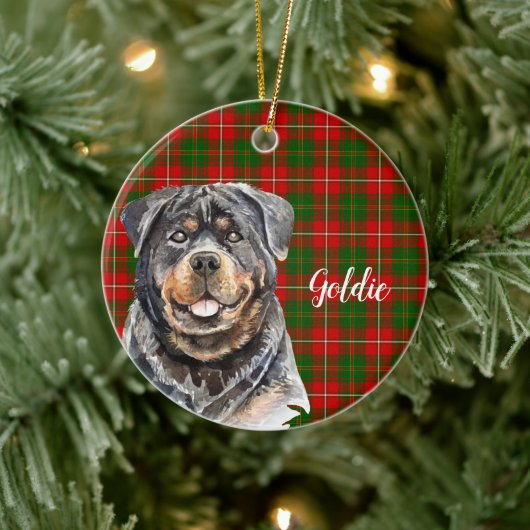 Waterverf Rottweiler Hond Gepersonaliseerd Keramisch Ornament (Boom)
