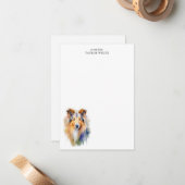 Waterverf Rough Collie gepersonaliseerd dank u Notitiekaartje (Voorkant / Achterkant in situ)