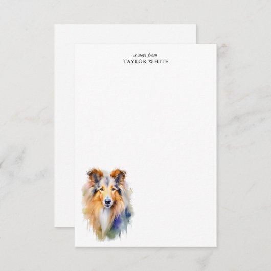 Waterverf Rough Collie gepersonaliseerd dank u Notitiekaartje (Voorkant / Achterkant)