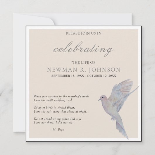 Waterverf Rouwende duif viering van het leven Kaart (Voorkant)