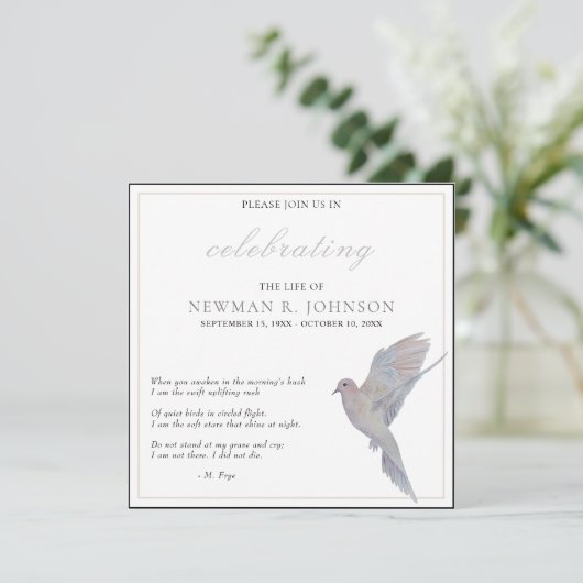 Waterverf Rouwende duif viering van het leven Kaart (Staand voorkant)