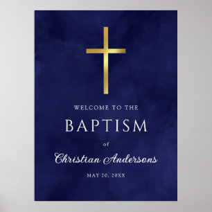 Waterverf Royal Blue Baptism Boy Welkomstteken Poster