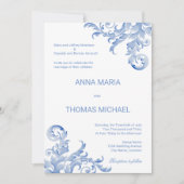Waterverf Royal Blue Flourish Wedding Invitation Kaart (Voorkant)