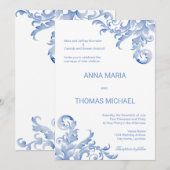 Waterverf Royal Blue Flourish Wedding Invitation Kaart (Voorkant / Achterkant)