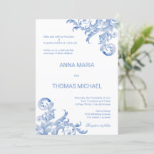 Waterverf Royal Blue Flourish Wedding Invitation