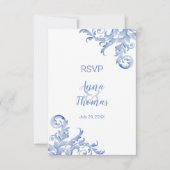 Waterverf Royal Blue Flourish Wedding RSVP Kaart (Voorkant)