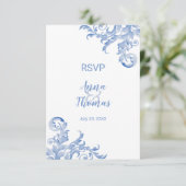 Waterverf Royal Blue Flourish Wedding RSVP Kaart (Staand voorkant)