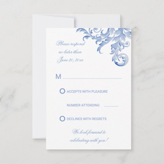 Waterverf Royal Blue Flourish Wedding RSVP Kaart (Achterkant)