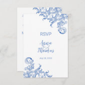 Waterverf Royal Blue Flourish Wedding RSVP Kaart (Voorkant / Achterkant)