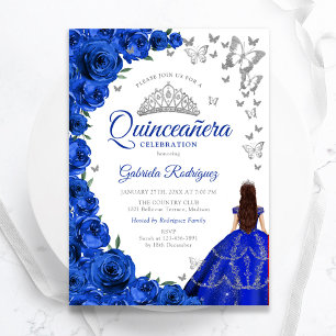 Waterverf Royal Blue Rozen Bloemen Quinceanera Kaart