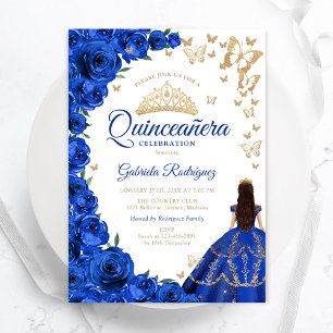 Waterverf Royal Blue Rozen Bloemen Quinceanera Kaart