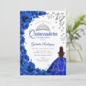 Waterverf Royal Blue Rozen Bloemen Quinceanera Kaart (Staand voorkant)