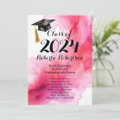 Waterverf Roze 2019 Graduation Party Uitnodiging (Staand voorkant)