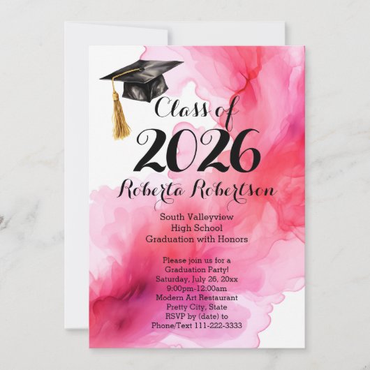 Waterverf Roze 2019 Graduation Party Uitnodiging (Voorkant)