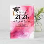 Waterverf Roze 2019 Graduation Party Uitnodiging (Staand voorkant)