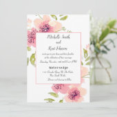 Waterverf Roze Anemone Floral Wedding Invitation Kaart (Staand voorkant)