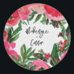 Waterverf Roze Anemone Floral Wedding Ronde Sticker<br><div class="desc">Waterverf inspireerde florale en zwarte tekst.</div>