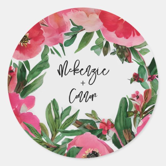Waterverf Roze Anemone Floral Wedding Ronde Sticker (Voorkant)
