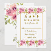 Waterverf Roze Anemone Floral Wedding RSVP-kaart Kaart (Voorkant / Achterkant)