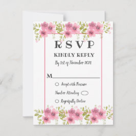 Waterverf Roze Anemone Floral Wedding RSVP-kaart RSVP Kaartje