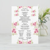 Waterverf Roze Anemone Weddenprogramma & Menu (Staand voorkant)