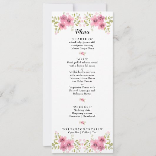 Waterverf Roze Anemone Weddenprogramma & Menu Kaart (Achterkant)