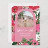 Waterverf Roze Anemone Weddenschap Foto Arch Save The Date (Voorkant)