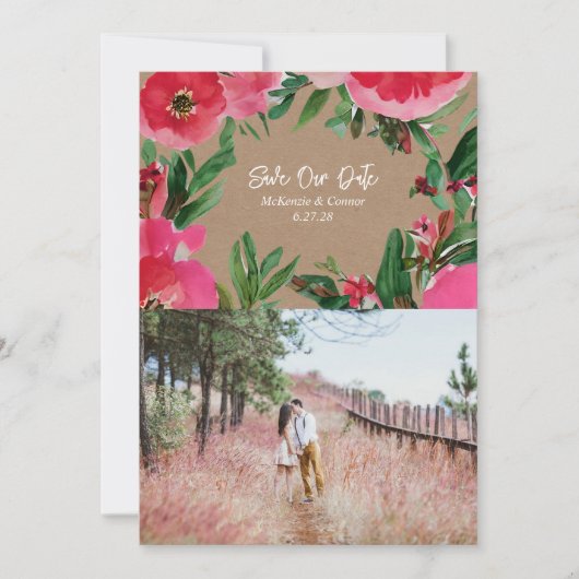 Waterverf Roze Anemone Wedding Cardstock Foto Save The Date (Voorkant)